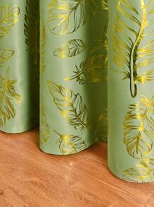 1pc Matcha Green Thermal Insulated Window Curtain With Gold Foil Pattern - Multicolor - View 5