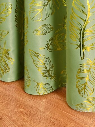 1入組抹茶綠隔熱窗戶窗簾帶金箔圖案