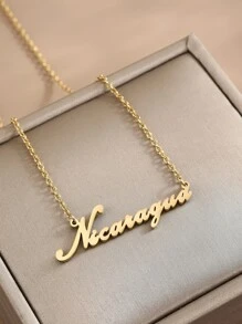 Stainless Steel Nicaragua Letter Pendant Necklace, 450mm+50mm Chain Length, Non-fading - Gold - View 3