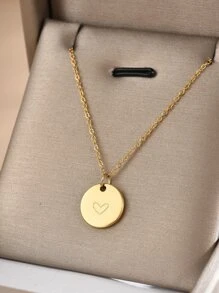 不锈钢 18k 镀金镜面圆形心形吊坠项链，银色，长度 450mm+50mm，不褪色，情人节、妈妈、母亲、母亲节、礼物 - 銀色 - 查看 13