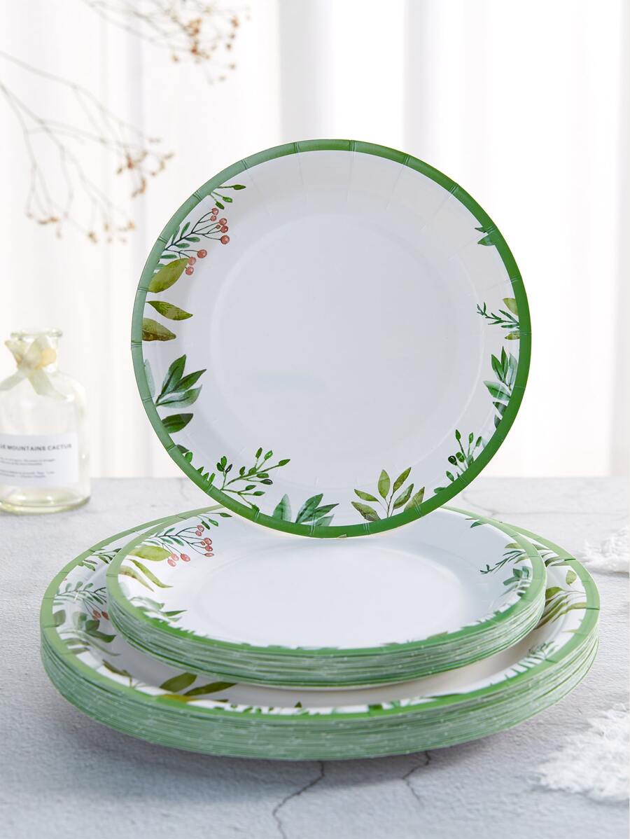 10 Piece/Set Disposable Dinner Plates, 7/9 Inch Sage Green Leaf Paper Plates Party Paper Plates