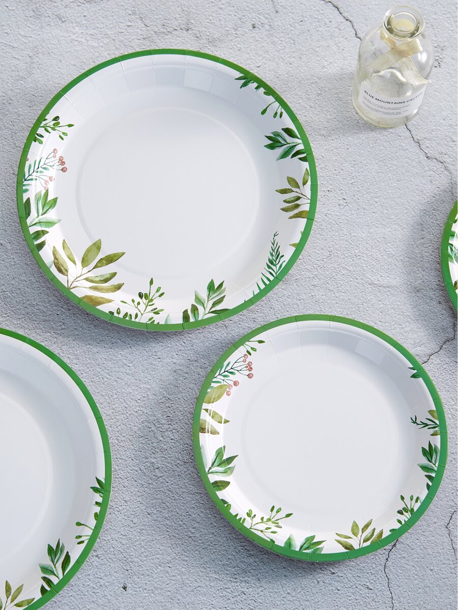 10 Piece/Set Disposable Dinner Plates, 7/9 Inch Sage Green Leaf Paper Plates Party Paper Plates