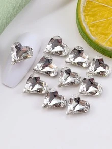 10 件/包 12x13 毫米不对称心形美甲水钻，多面清晰折射效果 DIY 指甲饰品美甲宝石美甲用品 - 白色 - 查看 2