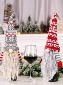 1 件针织圣诞老人瓶盖和瓶套套装，装饰返校情人节 - 彩色 - 查看 3