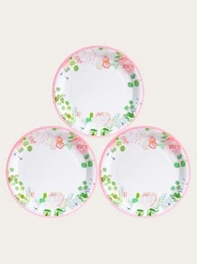 10入組/套一次性餐盤，7/9 英寸花卉派對裝飾新娘淋浴托盤，賓客茶會主題裝飾品，花卉派對紙盤，迎嬰派對，生日，婚禮茶會用品一次性紙盤 - 彩色 - 查看 6