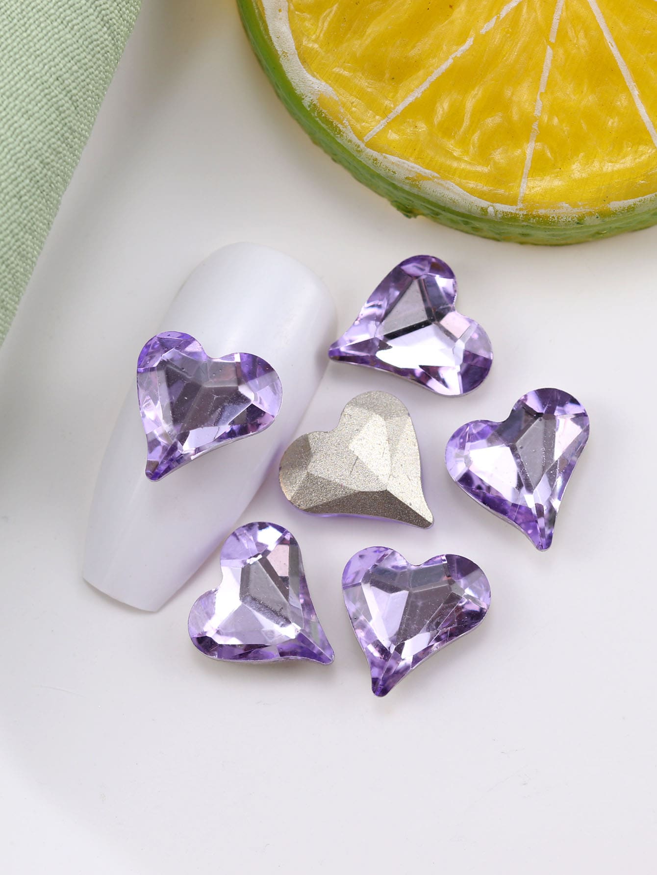 10 hạt đá trang trí móng tay, hình trái tim xoắn 12x13mm, nhiều mặt, khúc xạ ánh sáng rõ ràng - Màu tím - Xem 1