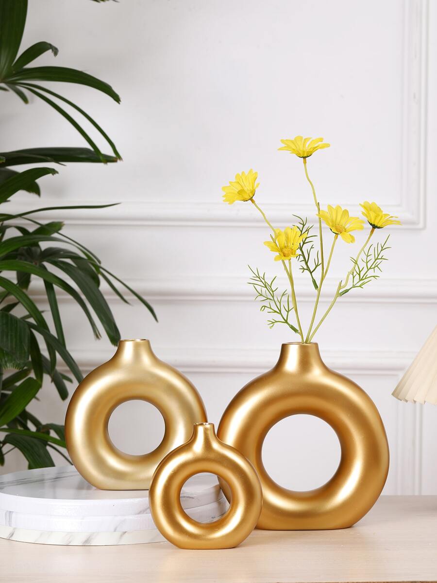 1 Miếng Trắng Gốm sứ Trắng Bình hoa Đối với Trang trí , Hiện đại Nhà  Trang trí Cái bình hoa , Boho Bình hoa Đối với Trang trí , Váy rộng Cái bình hoa , Tròn Cái bình hoa , Donut Cái bình hoa , Trang trí Cái bình hoa Cho đám cưới Bữa tối Bàn Buổi tiệc Phòng khách Văn phòng Phòng ngủ Trong nhà Trang trí - Vàng - Xem 1