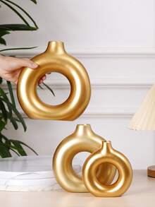 1 Miếng Trắng Gốm sứ Trắng Bình hoa Đối với Trang trí , Hiện đại Nhà  Trang trí Cái bình hoa , Boho Bình hoa Đối với Trang trí , Váy rộng Cái bình hoa , Tròn Cái bình hoa , Donut Cái bình hoa , Trang trí Cái bình hoa Cho đám cưới Bữa tối Bàn Buổi tiệc Phòng khách Văn phòng Phòng ngủ Trong nhà Trang trí - Vàng - Xem 2