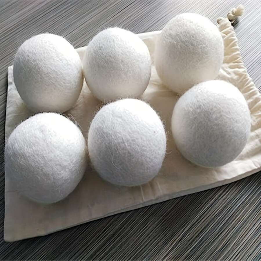 6pcs 4cm (1.57inch) Wool Dryer Balls, Anti-static, Dry Cleaning Tools For Washing Machine, No Bag Included - White - View 1