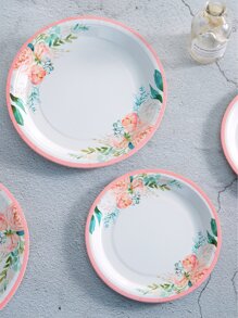 10入組/套一次性餐盤，7/9 英寸花卉派對裝飾新娘淋浴托盤，賓客茶會主題裝飾品，花卉派對紙盤，迎嬰派對，生日，婚禮茶會用品一次性紙盤 - 彩色 - 查看 2