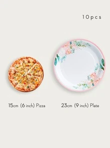 10入組/套一次性餐盤，7/9 英寸花卉派對裝飾新娘淋浴托盤，賓客茶會主題裝飾品，花卉派對紙盤，迎嬰派對，生日，婚禮茶會用品一次性紙盤 - 彩色 - 查看 4