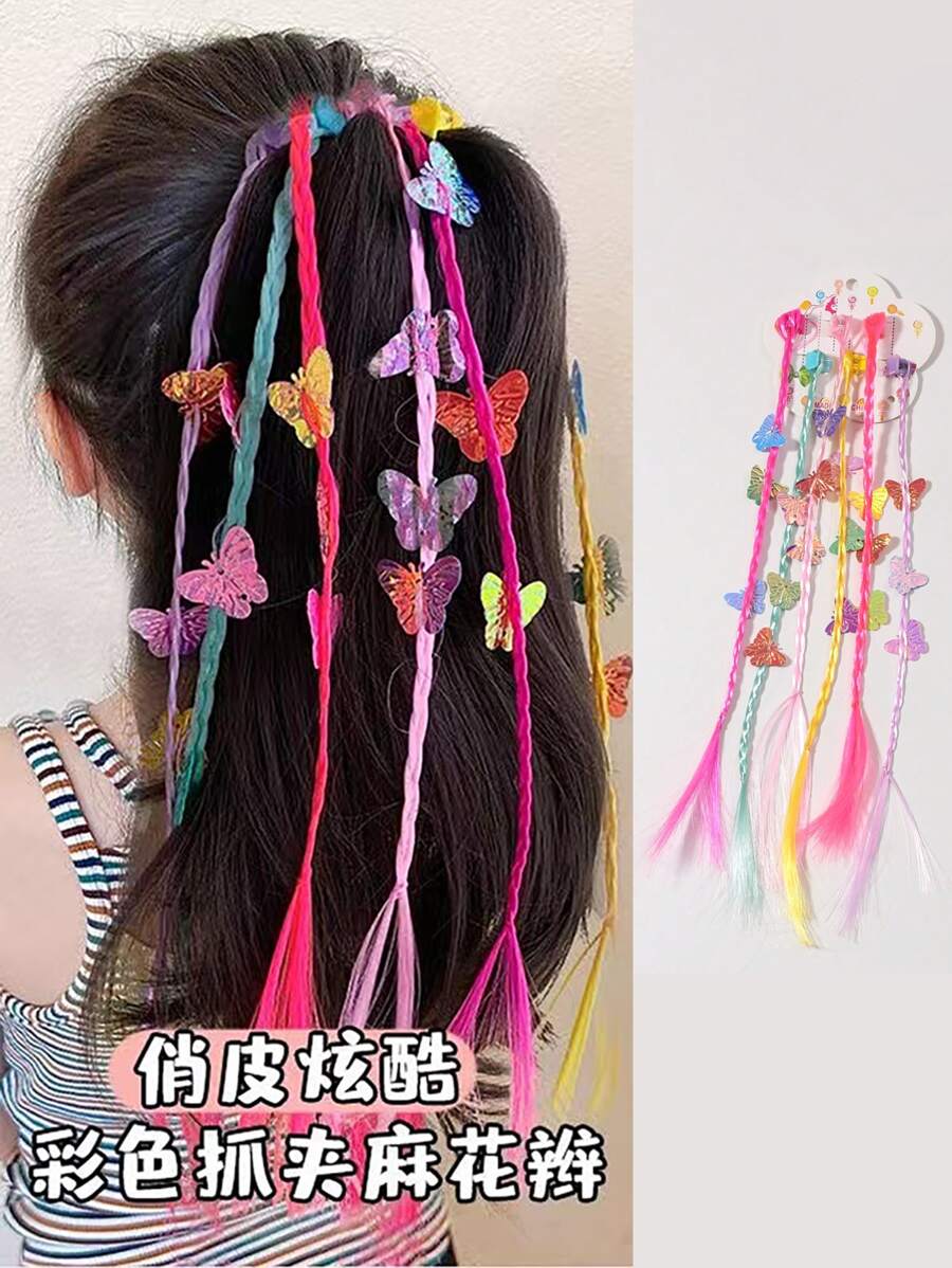 6 piezas de extensión de cabello sintético de moda con decoración de lentejuelas de mariposa para uso cotidiano - Multicolor - Ver 1