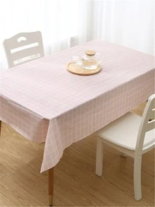 1pc Household Oilproof & Heat-resistant Tablecloth, Clear&fresh Grid Pattern,waterproof & Wrinkle-free Table Cover For Tea Table - Pink - View 3
