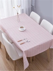 1pc Household Oilproof & Heat-resistant Tablecloth, Clear&fresh Grid Pattern,waterproof & Wrinkle-free Table Cover For Tea Table - Pink - View 4