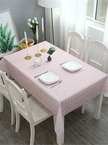 1pc Household Oilproof & Heat-resistant Tablecloth, Clear&fresh Grid Pattern,waterproof & Wrinkle-free Table Cover For Tea Table - Pink - View 6