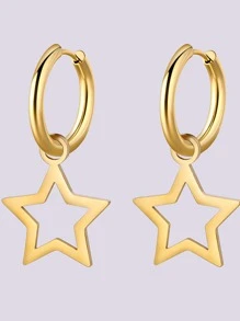 1雙不銹鋼鏤空星形設計時尚耳環,首飾類禮品適合女士 - 金黃色 - 查看 3
