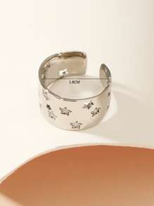 1pc Wide Hollow Out Star & Crystal Open Ring - Silver - View 2
