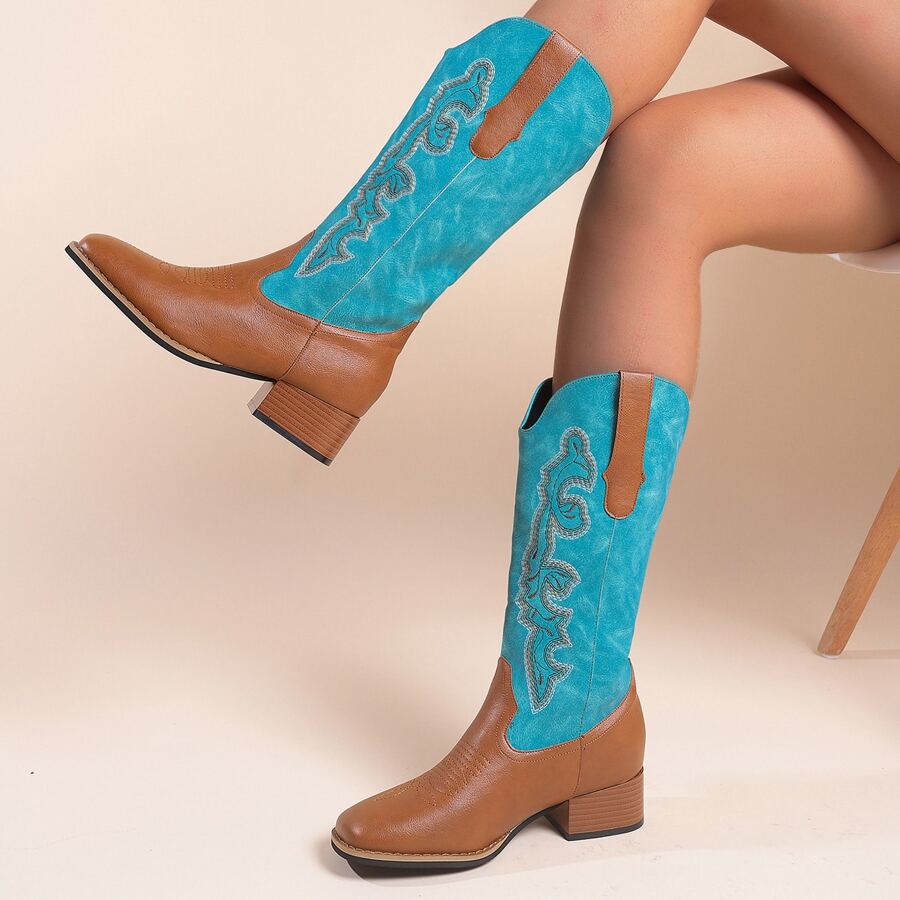 西方風格粗跟女性時尚靴子,多用途和時髦