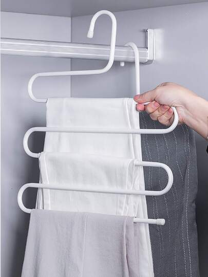 1入組隨機白色不銹鋼多功能魔術S形多層長褲架