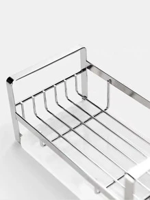 1pc Stainless Steel Sink Organizer Drying Rack, Hanging Sponge Holder,  Faucet Storage Rack with Plastic Tray - Silver - View 4