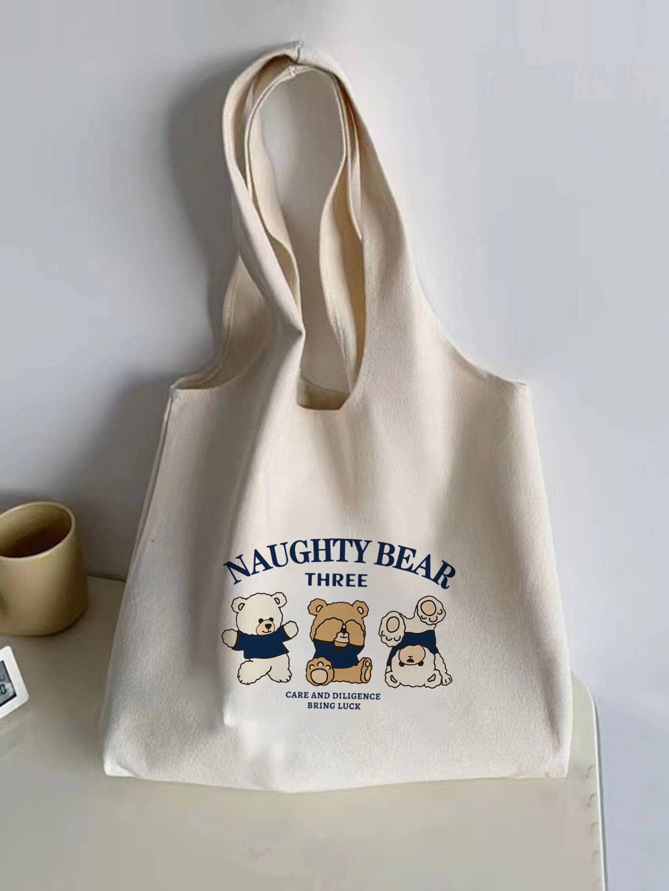 Fashionable Cartoon Bear Printed Canvas Tote Bag School Bag,Back To School,Large Capacity,Portable,Foldable,Classic Casual, Suitable For Teen Girls Women College Students, Perfect For Back To School,College,Elementary School,Middle School, High School,Work , Business, Commute,Shopping,Holiday