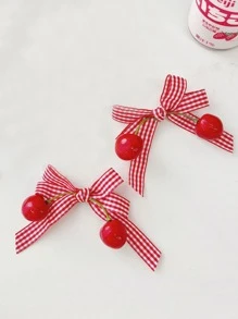 2 Peças Presilhas de Cabelo com Cereja Fofas, Acessórios de Cabelo com Laço Doce para Meninas Pequenas, Volta às Aulas