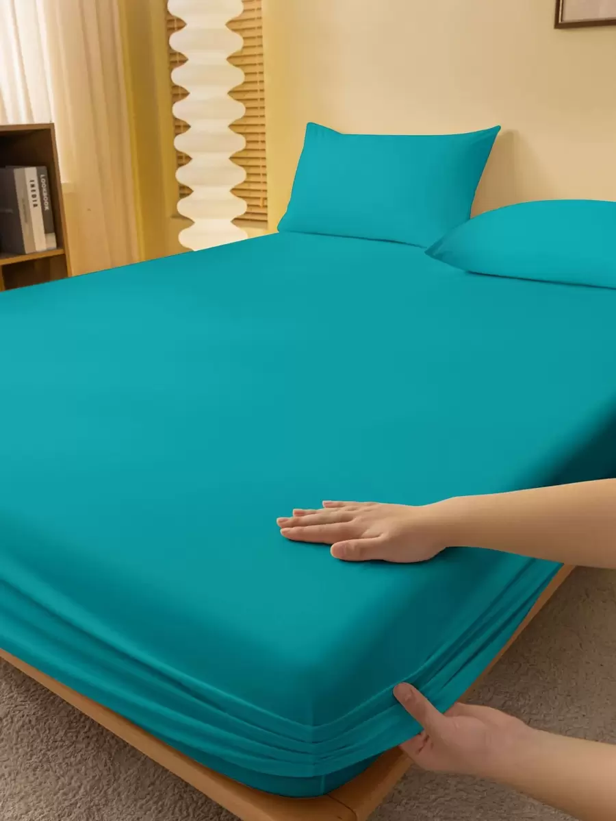 1 pezzo Copripiumino monocolore, traspirante e delicato sulla pelle, lenzuolo a fascia, coprimaterasso, copriletto da camera da letto, biancheria da letto rosa, bianca, nera per un letto singolo, set di biancheria da letto oversize multicolore per un letto matrimoniale (senza federe e cuscini) - celeste - Visualizzare 1