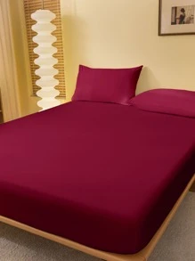 1pc Ultra Soft Solid Color Fitted Sheet, Bedding, Lightweight Fitted Sheet, Burgundy Mattress Cover, Deep Pocket Fitted Sheet, Soft And Breathable, Suitable For All Bed Sizes - Twin, Full, Queen, King, All Seasons, Room Decor, Machine Washable - Burgundy - View 2