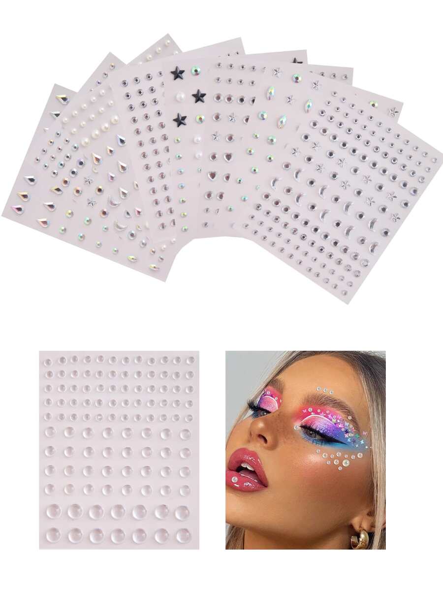 Party Joy 6pcs/pack Star Shaped Mini Rhinestone Stickers For Diy, Acrylic Rhinestone Adhesive Sticker For Face Decoration - Multicolor - View 1