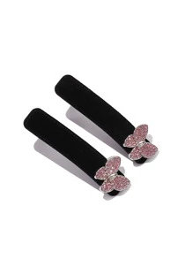 Horquilla de terciopelo con diamante de imitación con mariposa - Negro - Ver 1