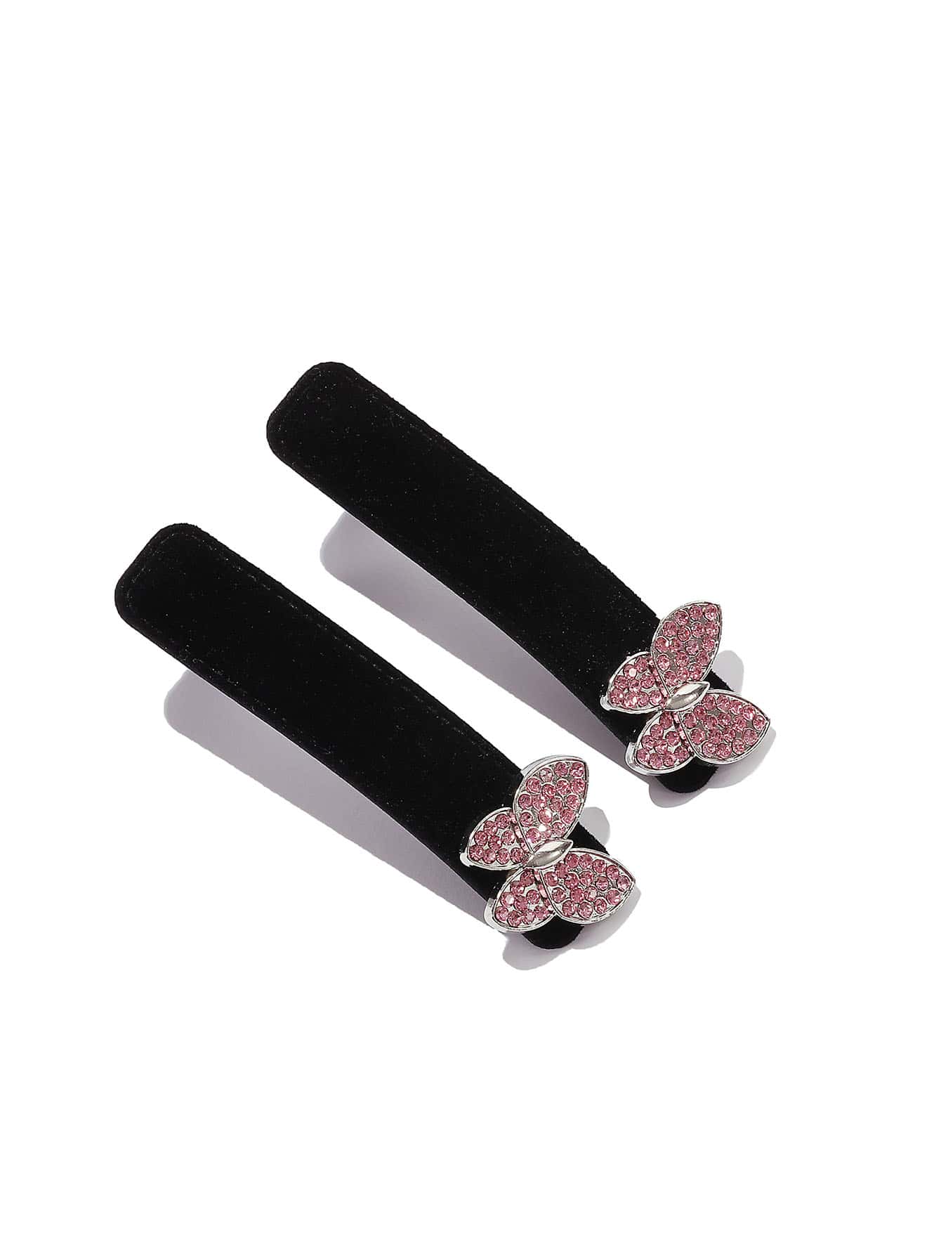 Horquilla de terciopelo con diamante de imitación con mariposa - Negro - Ver 1