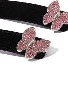 Horquilla de terciopelo con diamante de imitación con mariposa - Negro - Ver 5