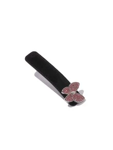 Horquilla de terciopelo con diamante de imitación con mariposa - Negro - Ver 2