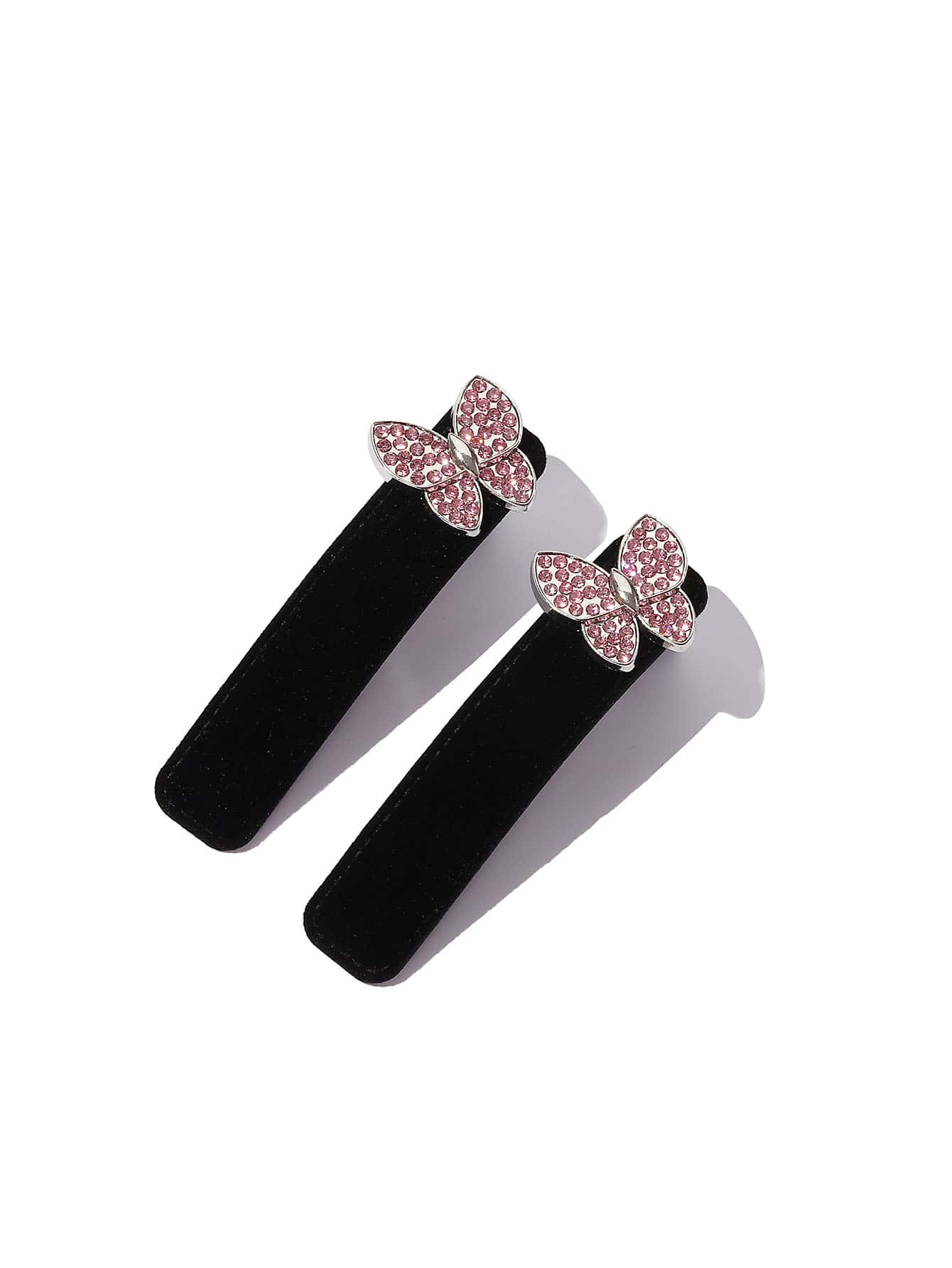 Horquilla de terciopelo con diamante de imitación con mariposa - Negro - Añade 3