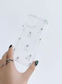 Shock-Absorbing Printed Transparent Phone Case, Halloween Ghost Print Phone Case Compatible With IPhone 16/16 Pro/16 Plus/16 Pro Max, Galaxy
