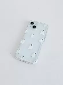 Shock-Absorbing Printed Transparent Phone Case, Halloween Ghost Print Phone Case Compatible With IPhone 16/16 Pro/16 Plus/16 Pro Max, Galaxy