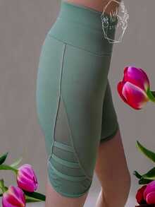 Licra deportiva con transparencia a los costados, short corto deportivo para dama, comodo, ajustado, sexy - verde menta - Ver 1