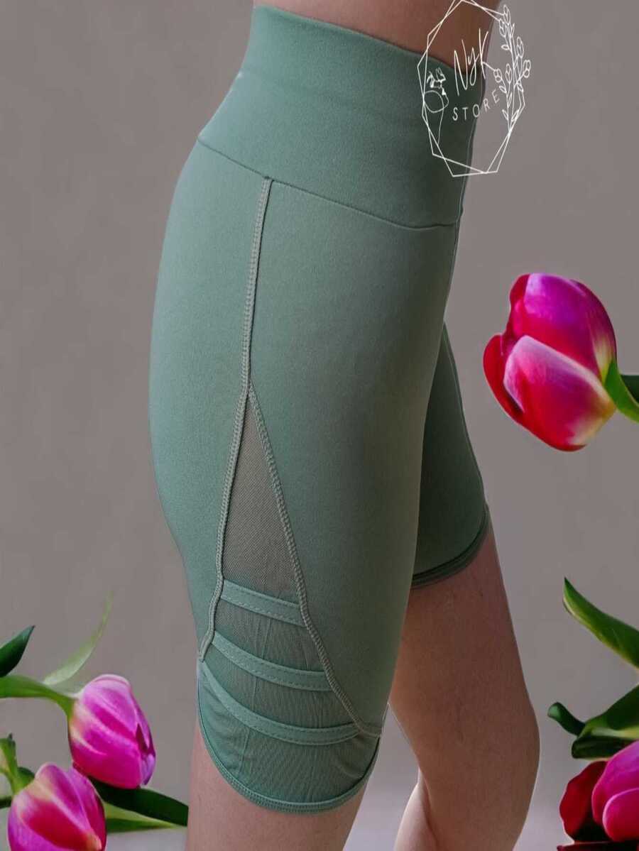 Licra deportiva con transparencia a los costados, short corto deportivo para dama, comodo, ajustado, sexy - verde menta - Ver 1