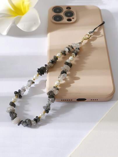 石头和人造珍珠装饰手机挂绳礼物，适合母亲、家人、朋友、生日、节日手机挂饰、手机链