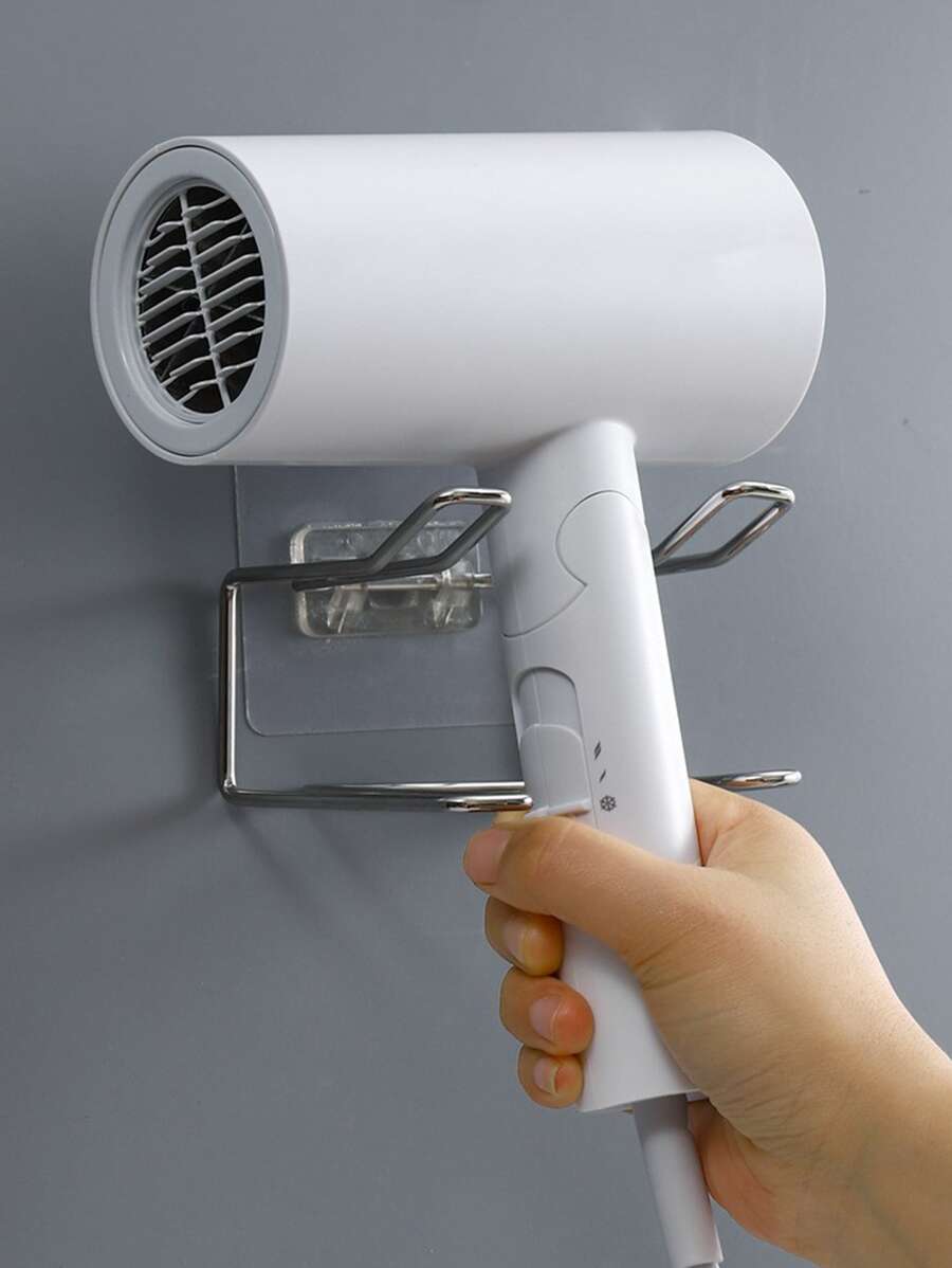 1pc Blow Dryer Stand Holder For Bathroom, Wallmounted Hair Dryer Shelf