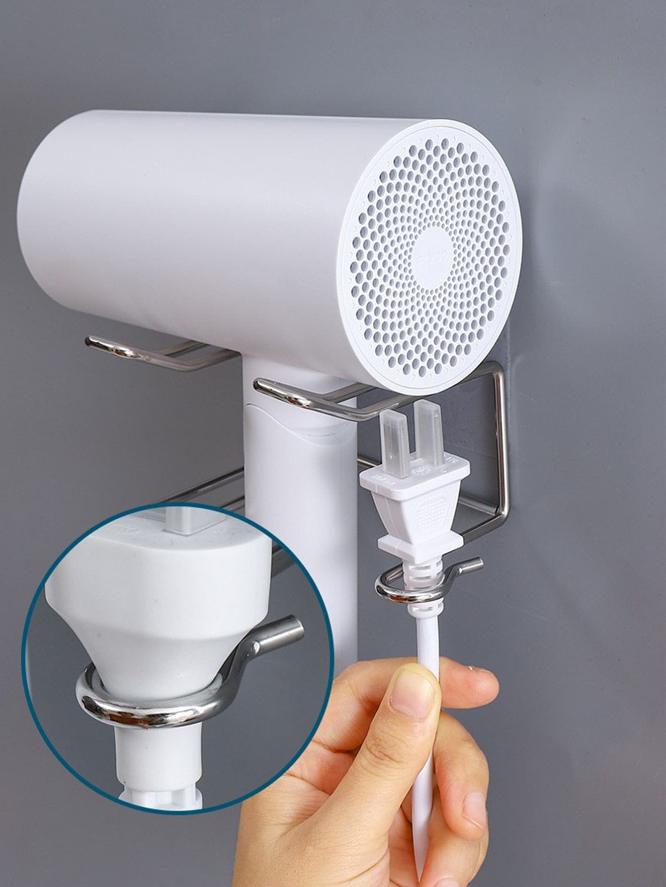 1pc Blow Dryer Stand Holder For Bathroom, Wallmounted Hair Dryer Shelf