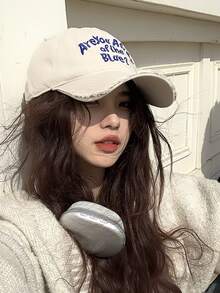 1 件男女情侣款字母刺绣做旧复古棒球帽，户外小众风格，适合休闲、购物、街头穿着、日常使用 - 米色 - 查看 3