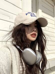 1 件男女情侣款字母刺绣做旧复古棒球帽，户外小众风格，适合休闲、购物、街头穿着、日常使用 - 米色 - 查看 5