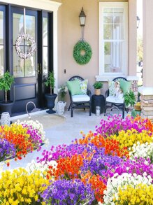 6入組彩色仿真花,UV抵抗的植物適用於室內室外懸掛播種機家庭廚房辦公室花園婚禮裝飾 - 彩色 - 查看 5