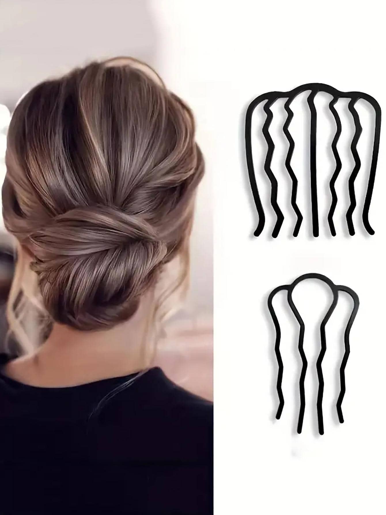 2入組簡約風金屬波浪髮夾梳子頭髮工具 - 黑色 - 查看 1