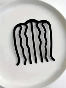 2入組簡約風金屬波浪髮夾梳子頭髮工具 - 黑色 - 查看 5