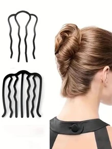 2入組簡約風金屬波浪髮夾梳子頭髮工具 - 黑色 - 查看 2