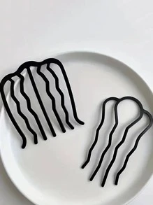 2入組簡約風金屬波浪髮夾梳子頭髮工具 - 黑色 - 查看 4