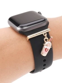 1 件合金粉色心形咖啡杯表带吊饰装饰环兼容 Apple 表带配件兼容 Galaxy 表带系列吊饰女孩幸运礼物 - 粉色 - 查看 3