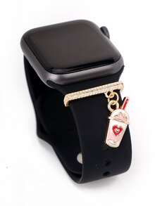 1 件合金粉色心形咖啡杯表带吊饰装饰环兼容 Apple 表带配件兼容 Galaxy 表带系列吊饰女孩幸运礼物 - 粉色 - 查看 4